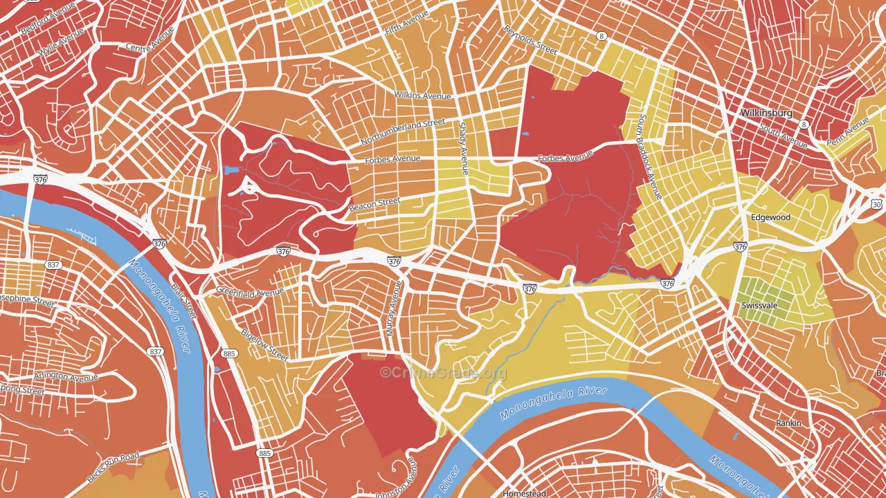 Squirrel Hill South, Pittsburgh, PA Map of Drug-Related Crime Rates
