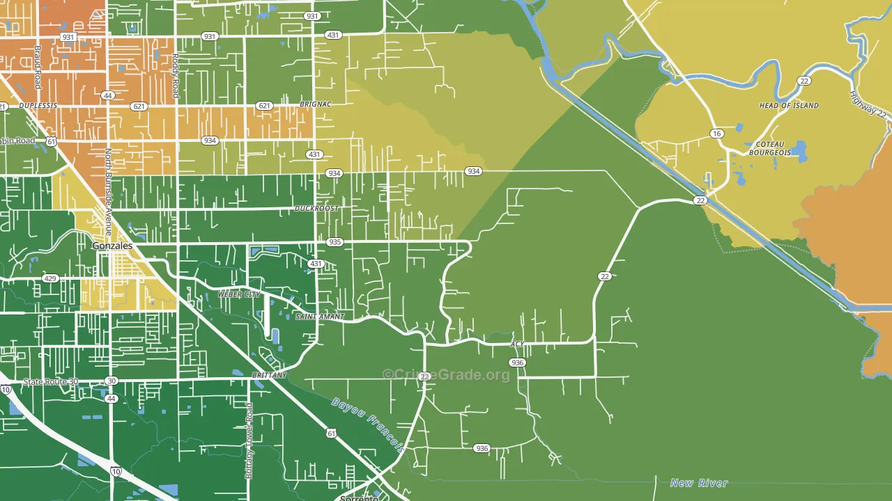St. Amant, LA Map of Drug-Related Crime Rates