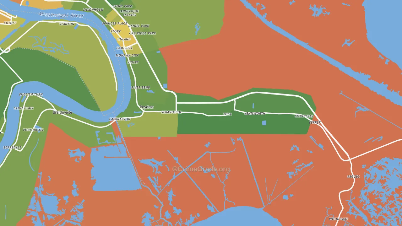 St. Bernard, LA Map of Drug-Related Crime Rates