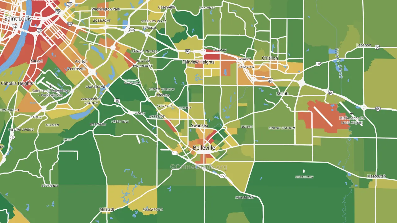 St. Clair County, IL Map of Drug-Related Crime Rates