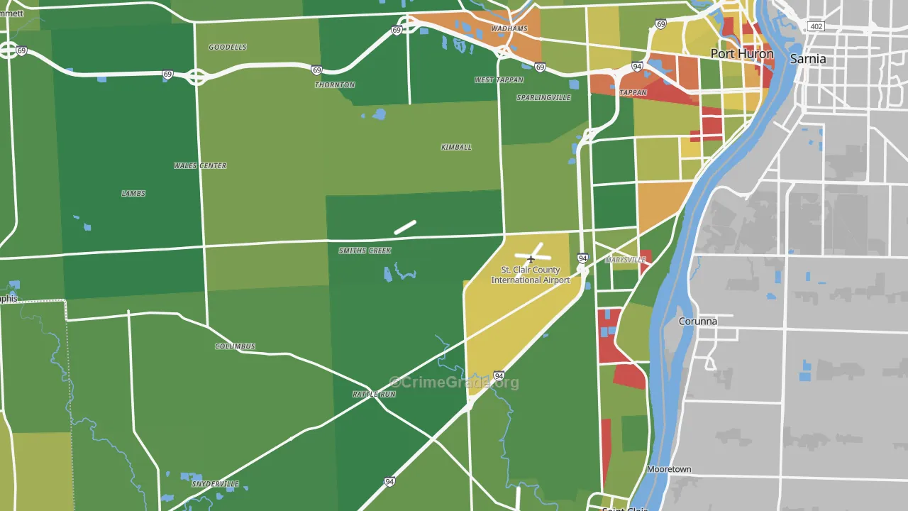 St. Clair County, MI Map of Drug-Related Crime Rates