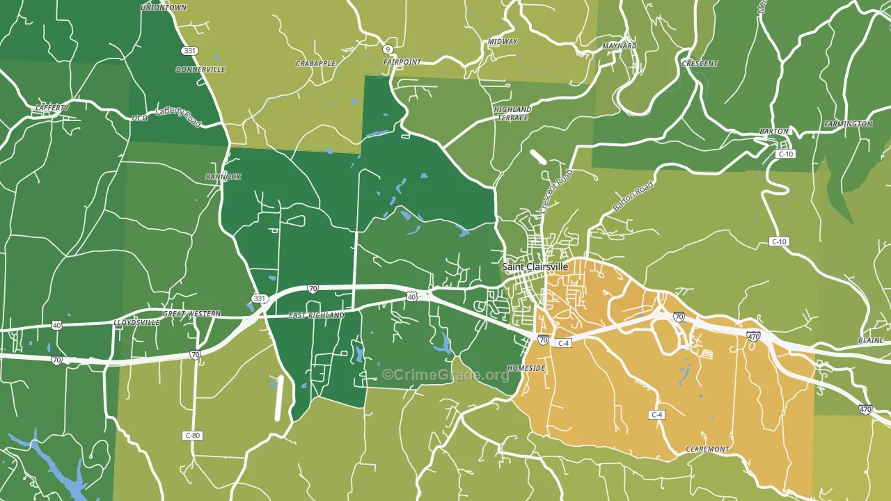 St. Clairsville, OH Map of Drug-Related Crime Rates