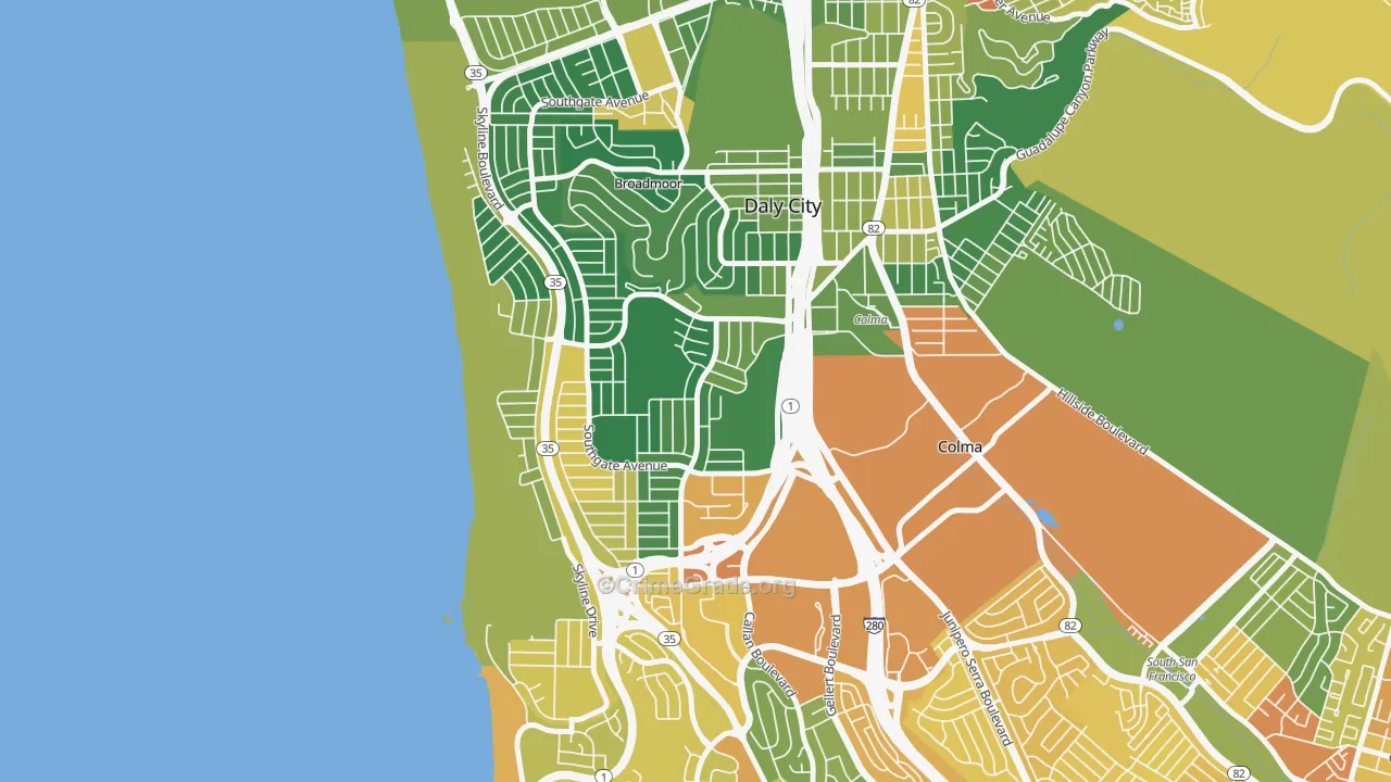 St. Francis, Daly City, CA Map of Drug-Related Crime Rates