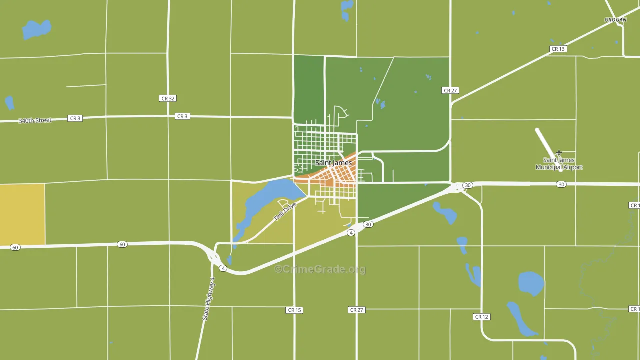 St. James, MN Map of Drug-Related Crime Rates