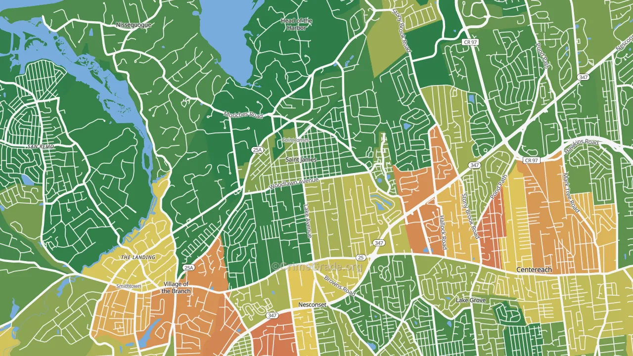 St. James, NY Map of Drug-Related Crime Rates