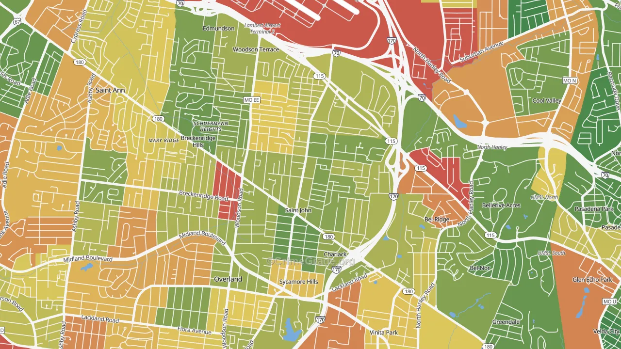 St. John, MO Map of Drug-Related Crime Rates