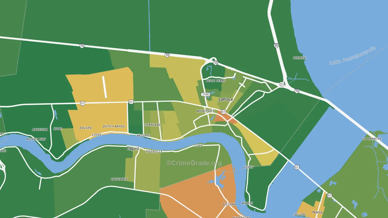 St. John the Baptist Parish, LA Map of Drug-Related Crime Rates