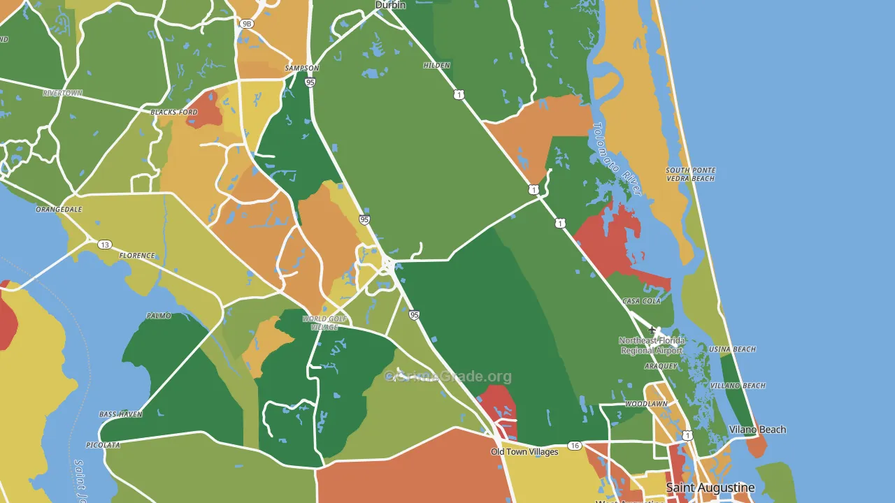 St. Johns County, FL Map of Drug-Related Crime Rates
