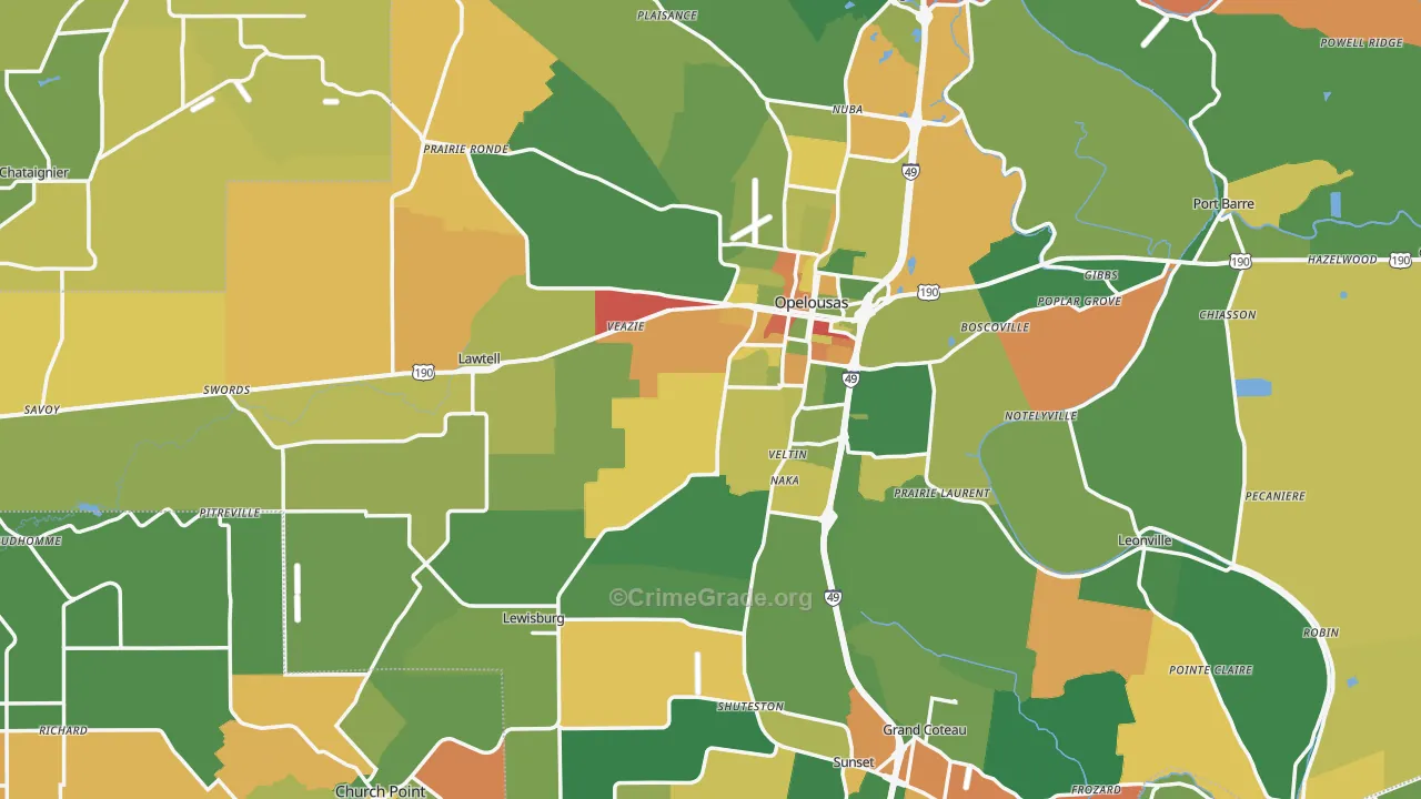 St. Landry Parish, LA Map of Drug-Related Crime Rates