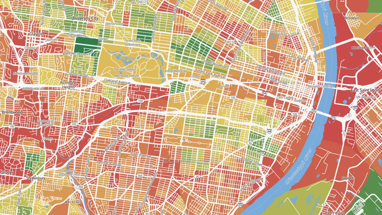 St. Louis City, MO Map of Drug-Related Crime Rates