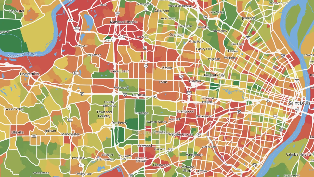 St. Louis County, MO Map of Drug-Related Crime Rates