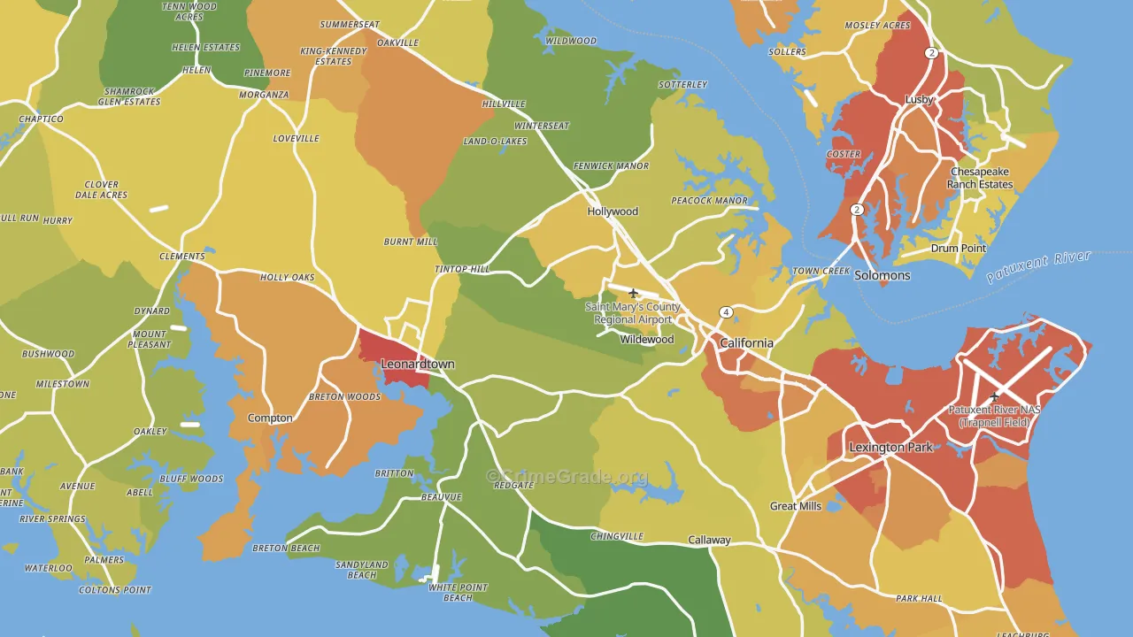St. Mary's County, MD Map of Drug-Related Crime Rates