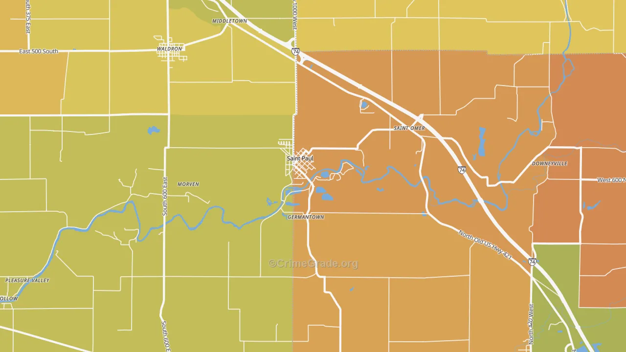 St. Paul, IN Map of Drug-Related Crime Rates