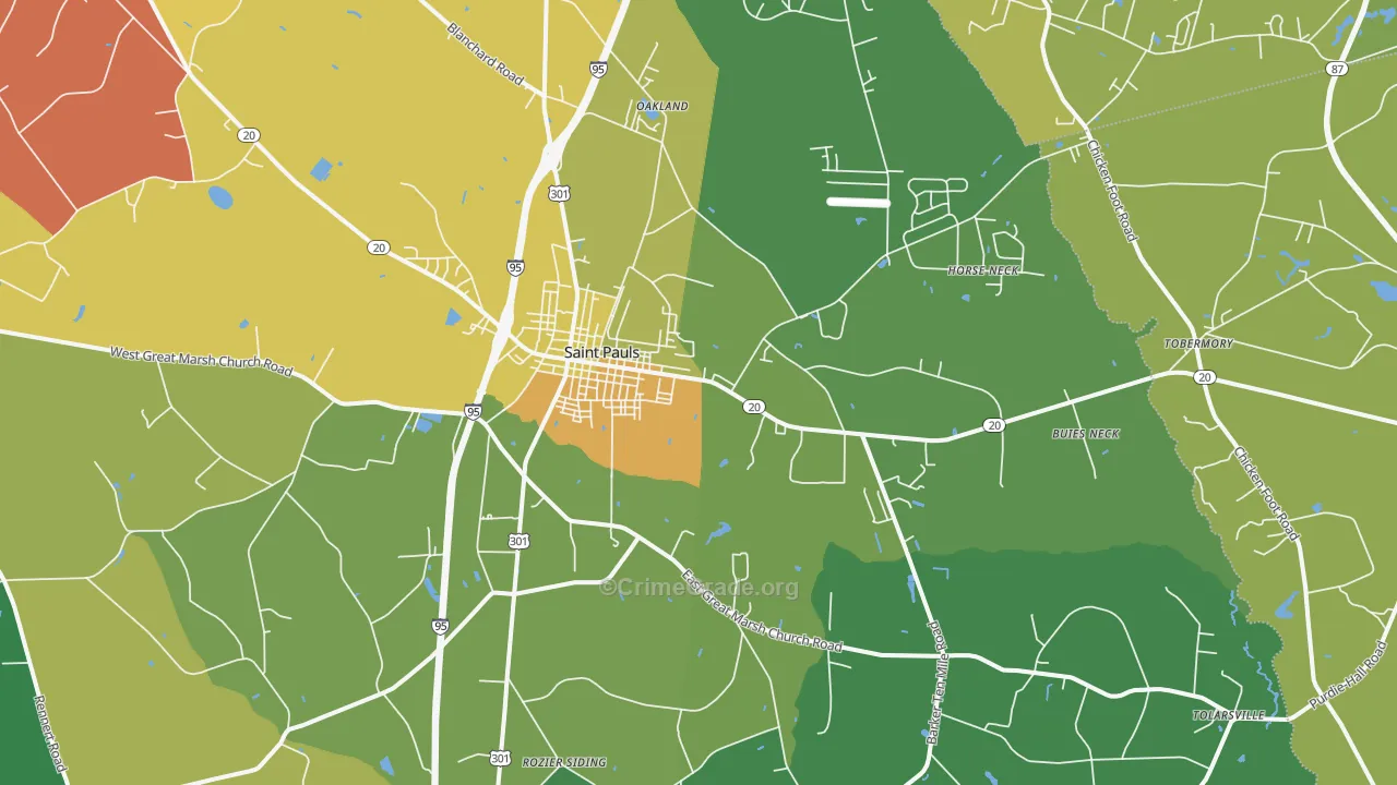 St. Pauls, NC Map of Drug-Related Crime Rates