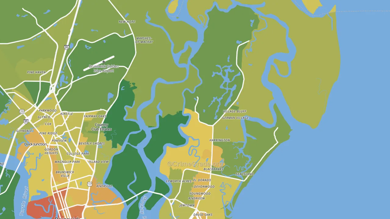 St. Simons Island, GA Map of Drug-Related Crime Rates