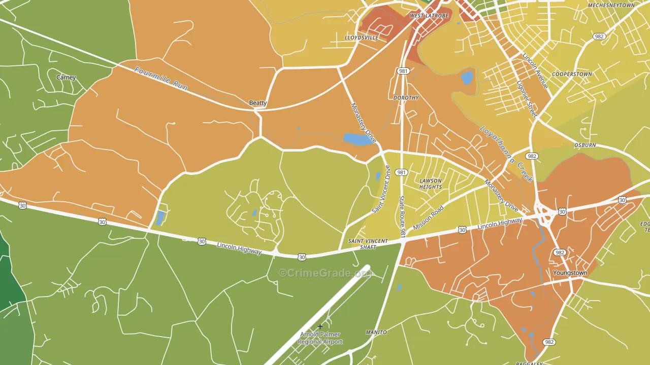 St. Vincent College, PA Map of Drug-Related Crime Rates