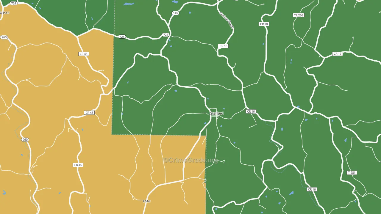 Stafford, OH Map of Drug-Related Crime Rates