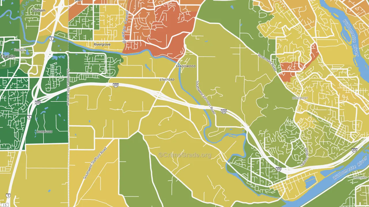 Stafford-Tualatin Valley, West Linn, OR Map of Drug-Related Crime Rates