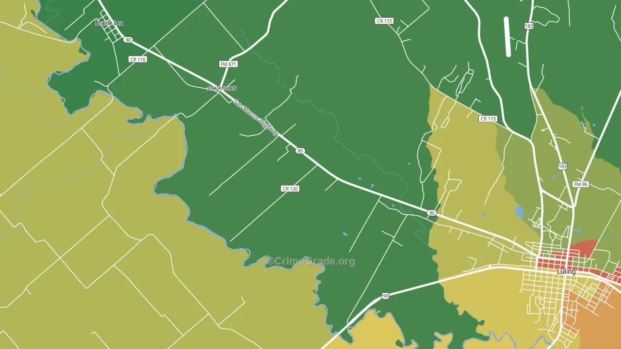 Stairtown, TX Map of Drug-Related Crime Rates