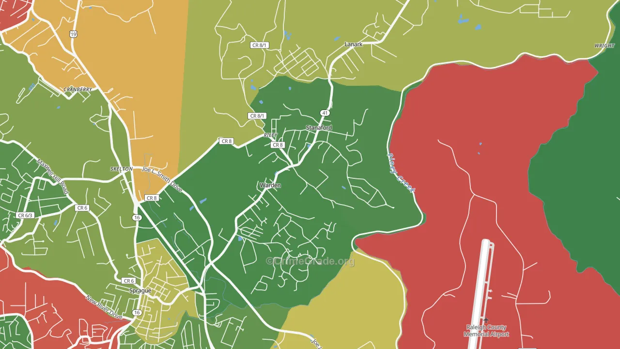 Stanaford, WV Map of Drug-Related Crime Rates