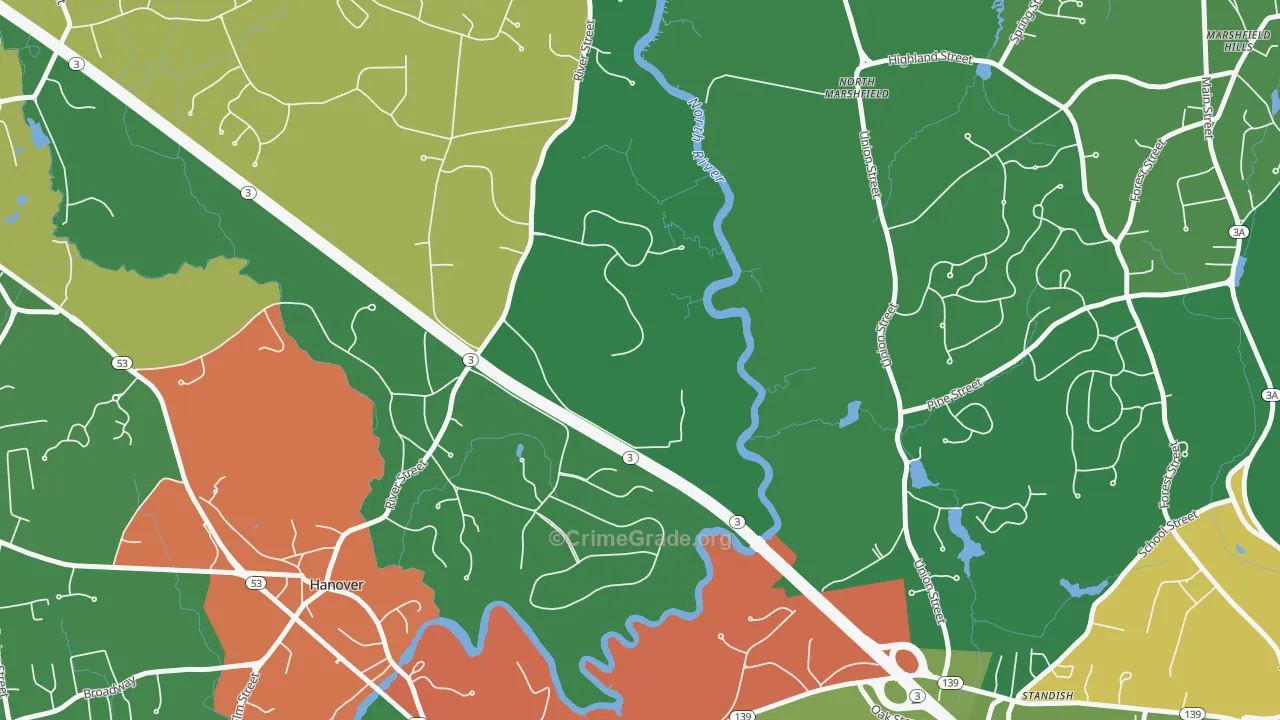 Standish, MA Map of Drug-Related Crime Rates