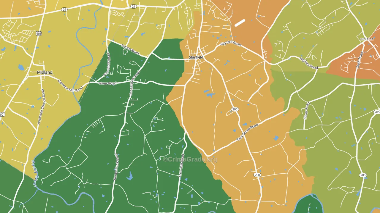 Stanfield, NC Map of Drug-Related Crime Rates
