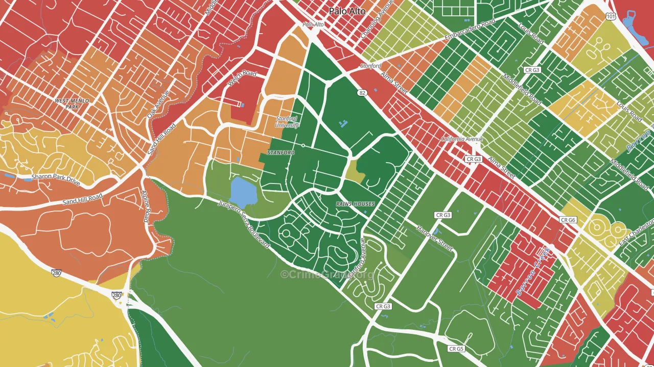 Stanford, CA Map of Drug-Related Crime Rates