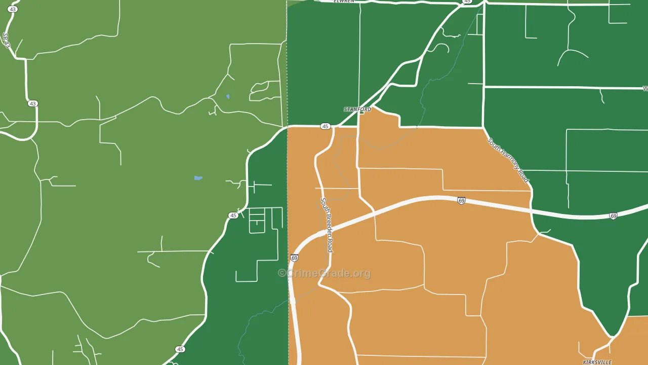 Stanford, IN Map of Drug-Related Crime Rates