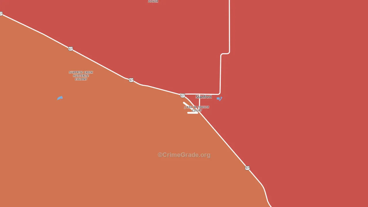 Stanford, MT Map of Drug-Related Crime Rates