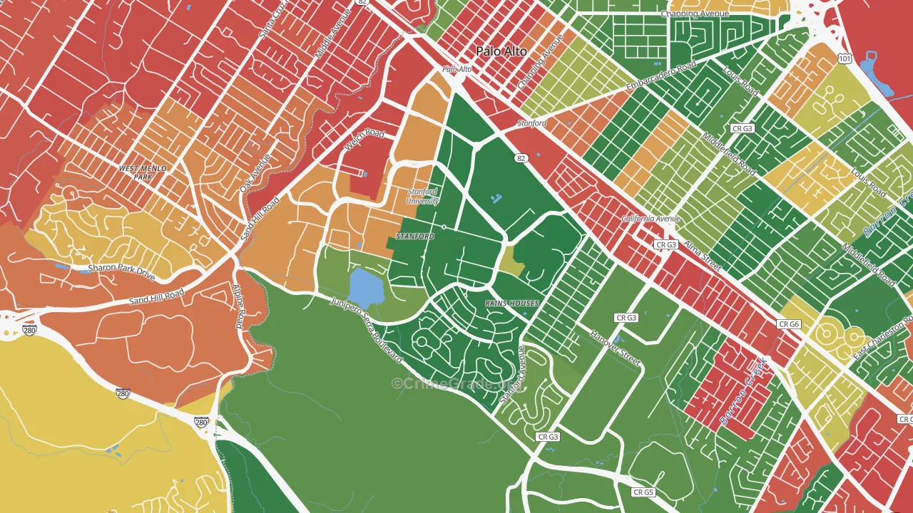 Stanford University, Stanford, CA Map of Drug-Related Crime Rates