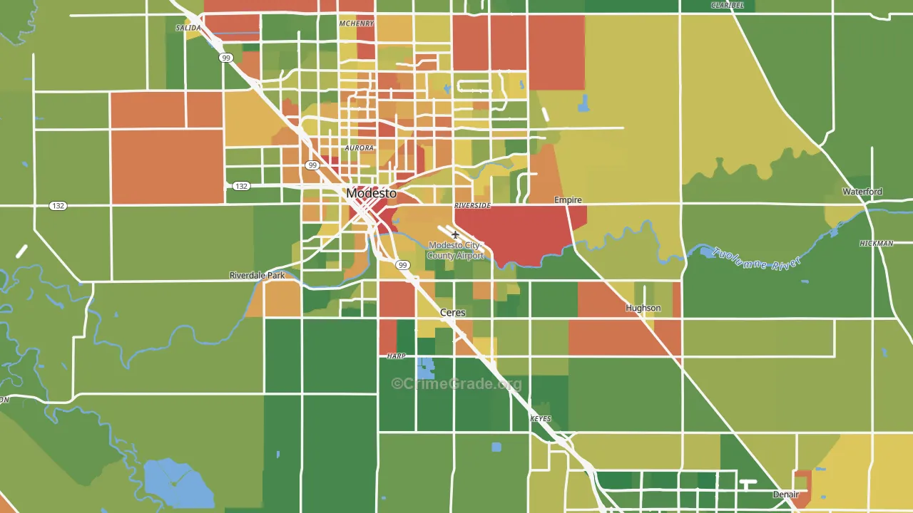 Stanislaus County, CA Map of Drug-Related Crime Rates