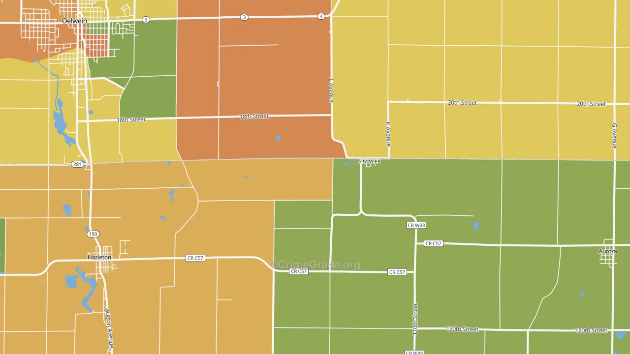 Stanley, IA Map of Drug-Related Crime Rates