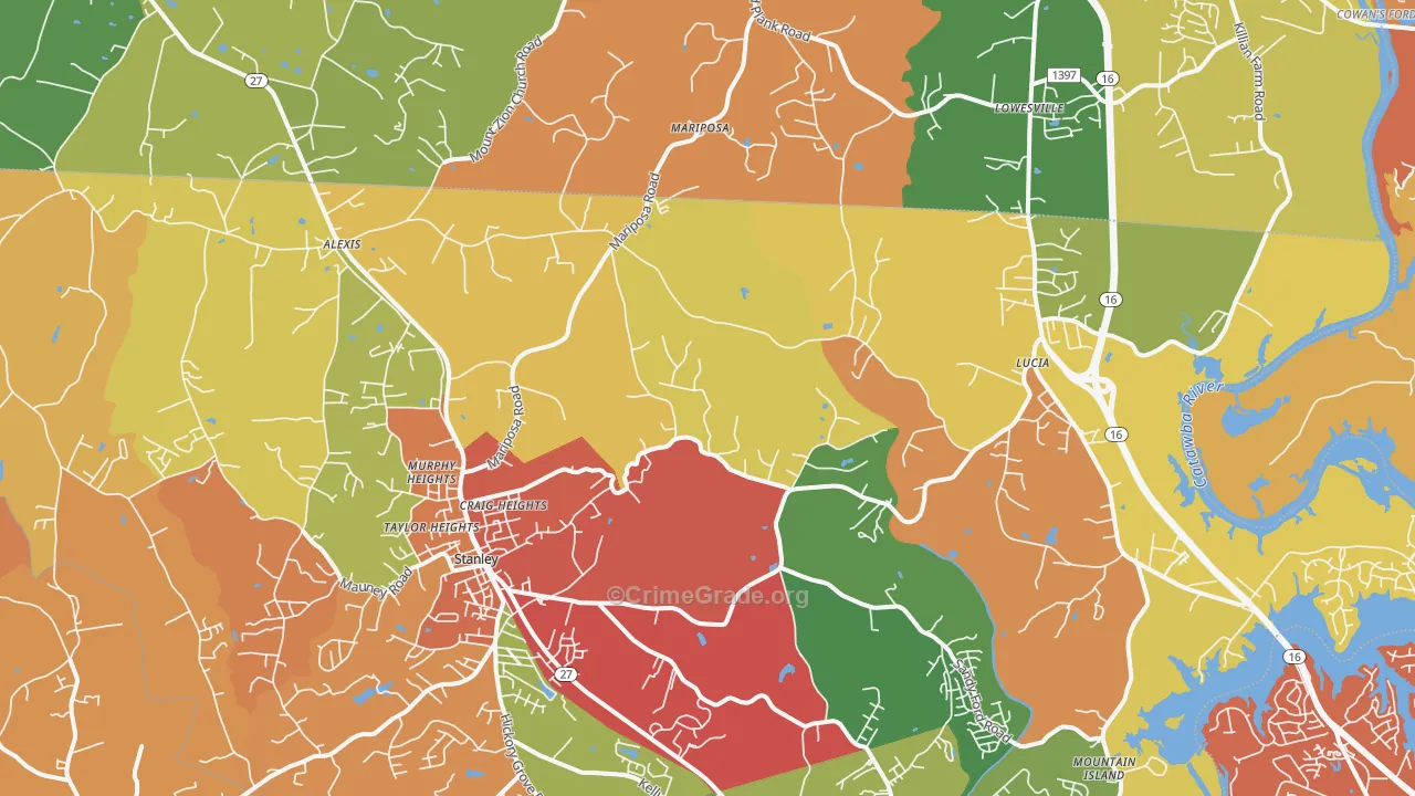 Stanley, NC Map of Drug-Related Crime Rates