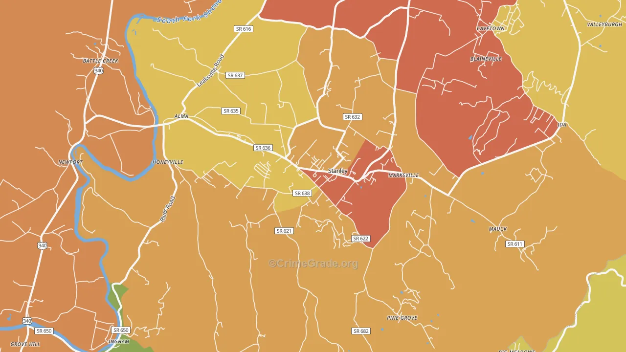 Stanley, VA Map of Drug-Related Crime Rates