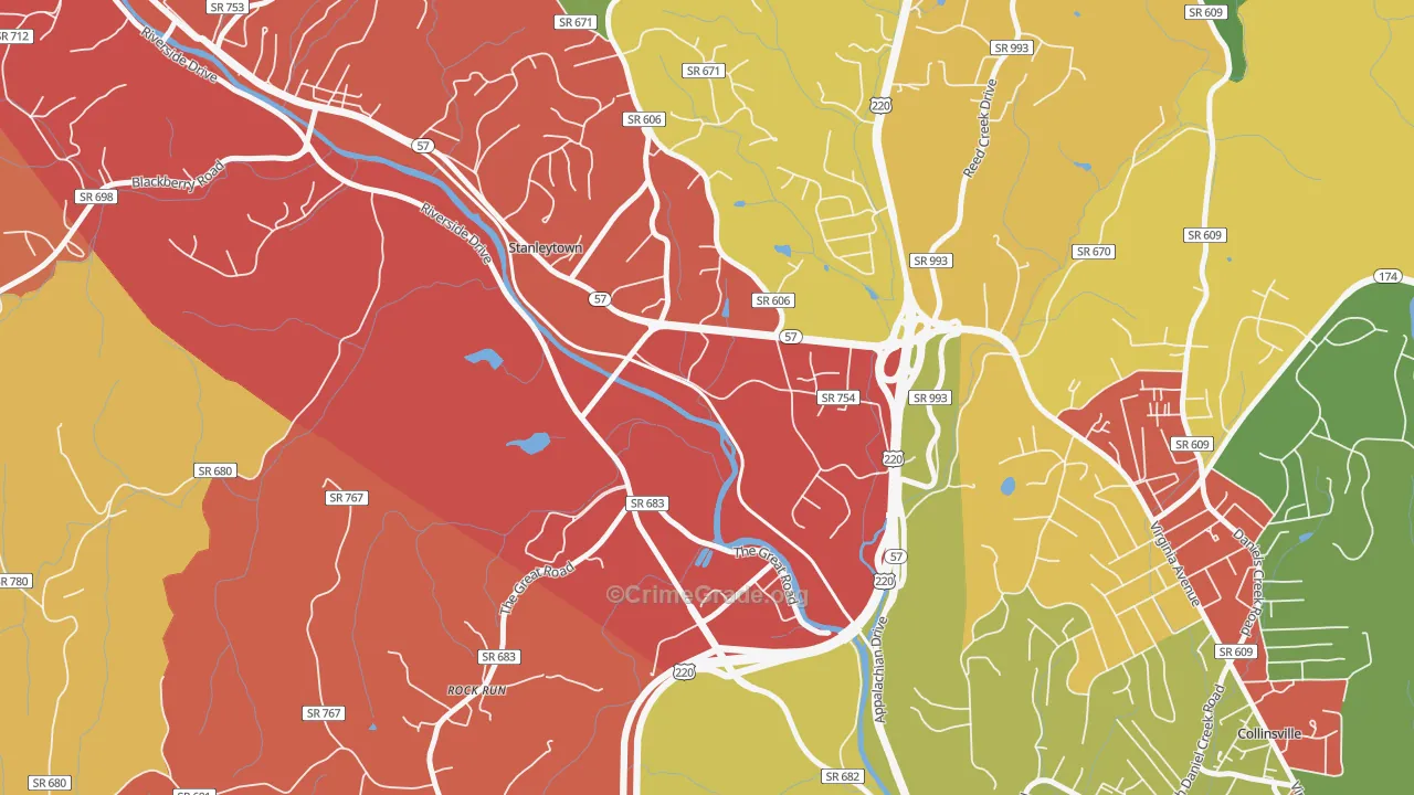 Stanleytown, VA Map of Drug-Related Crime Rates
