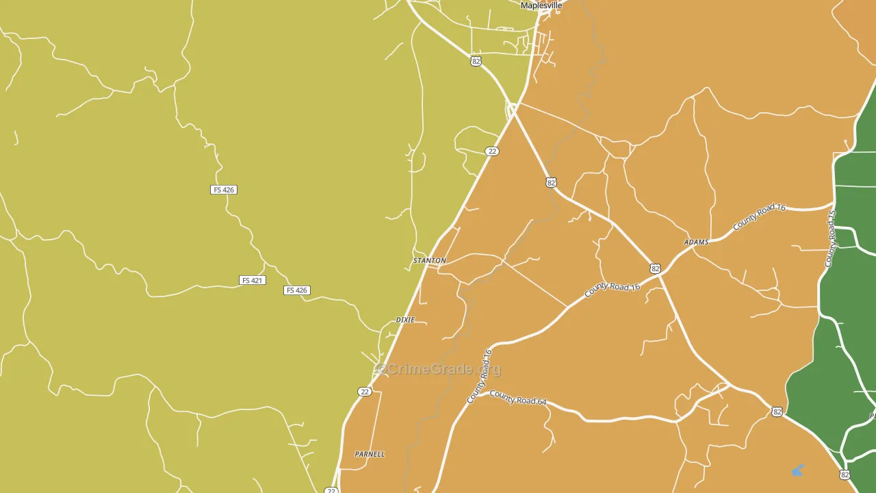 Stanton, AL Map of Drug-Related Crime Rates