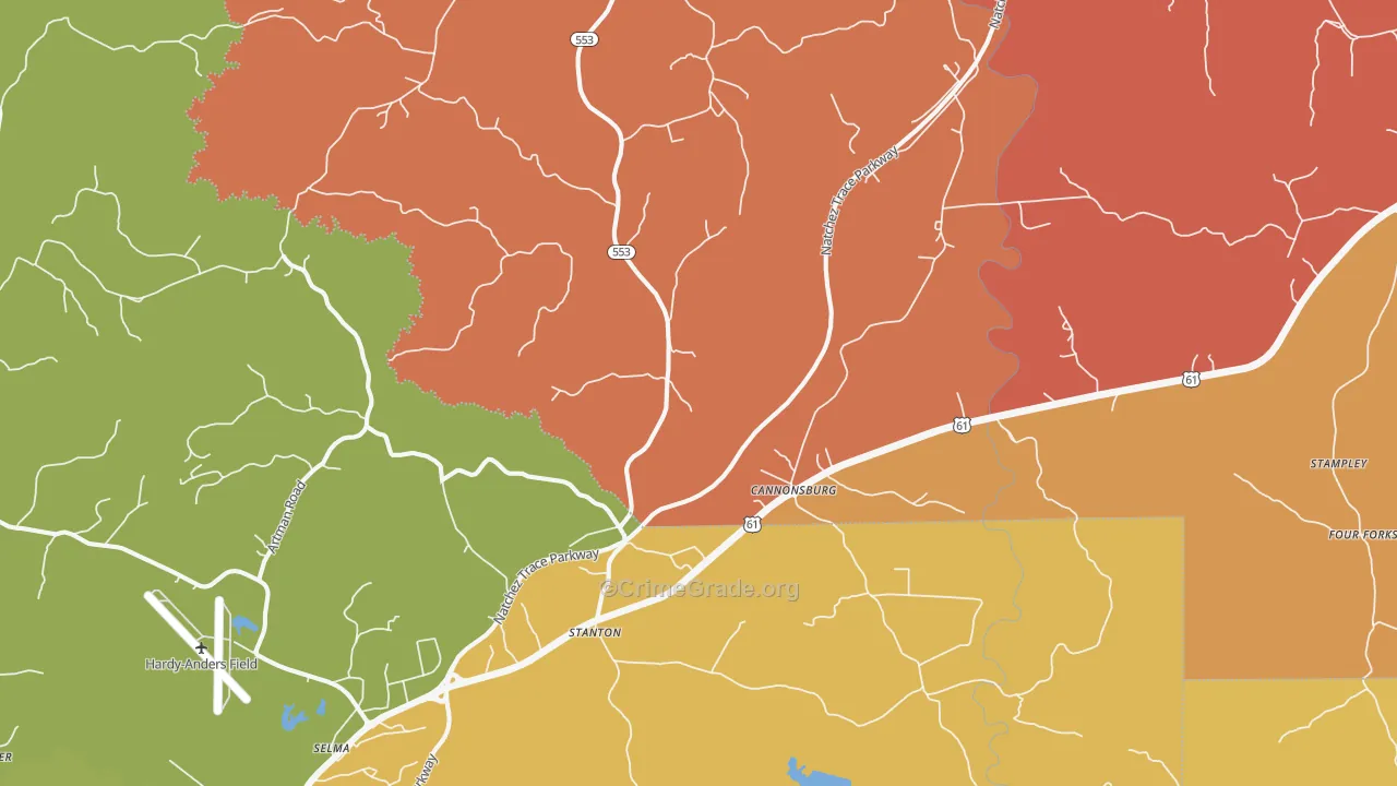 Stanton, MS Map of Drug-Related Crime Rates