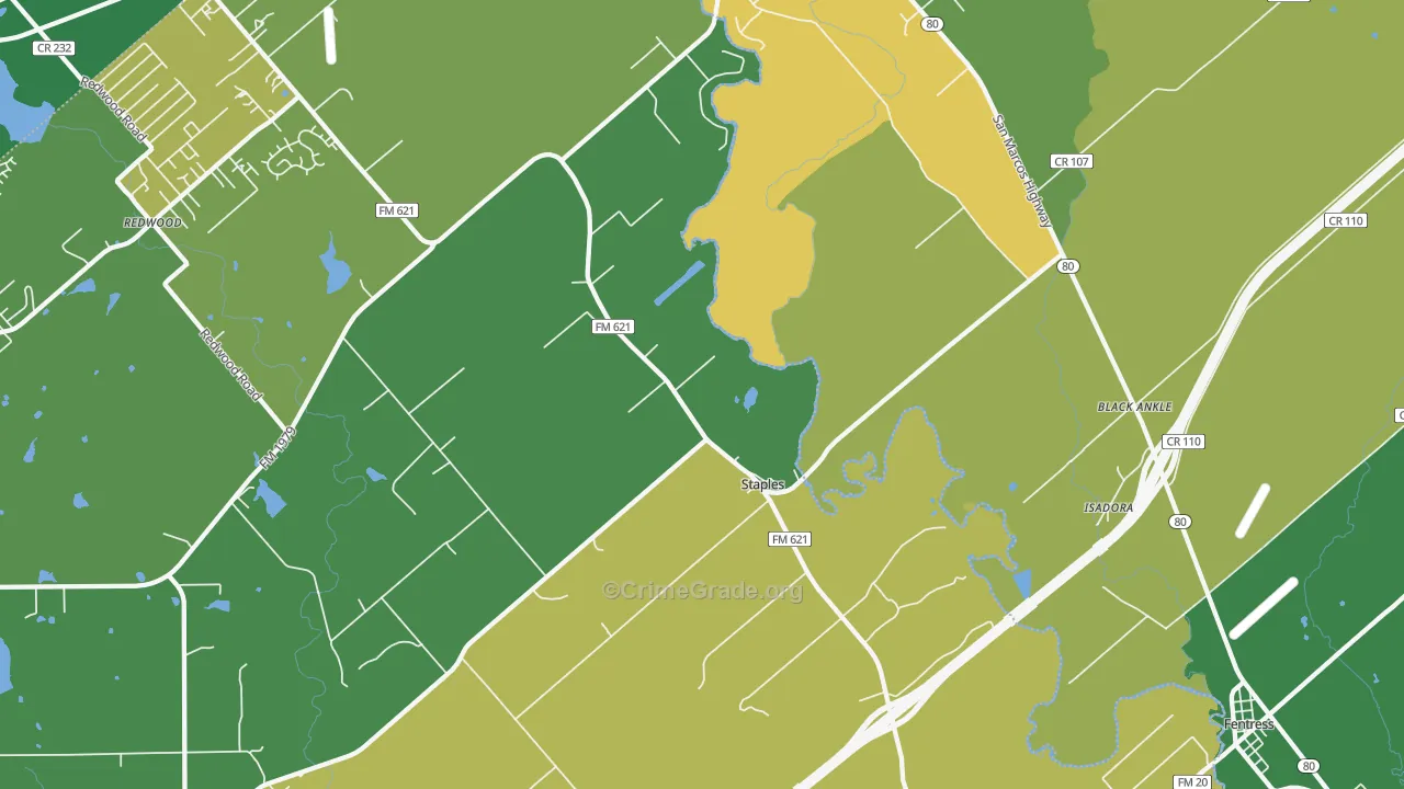 Staples, TX Map of Drug-Related Crime Rates