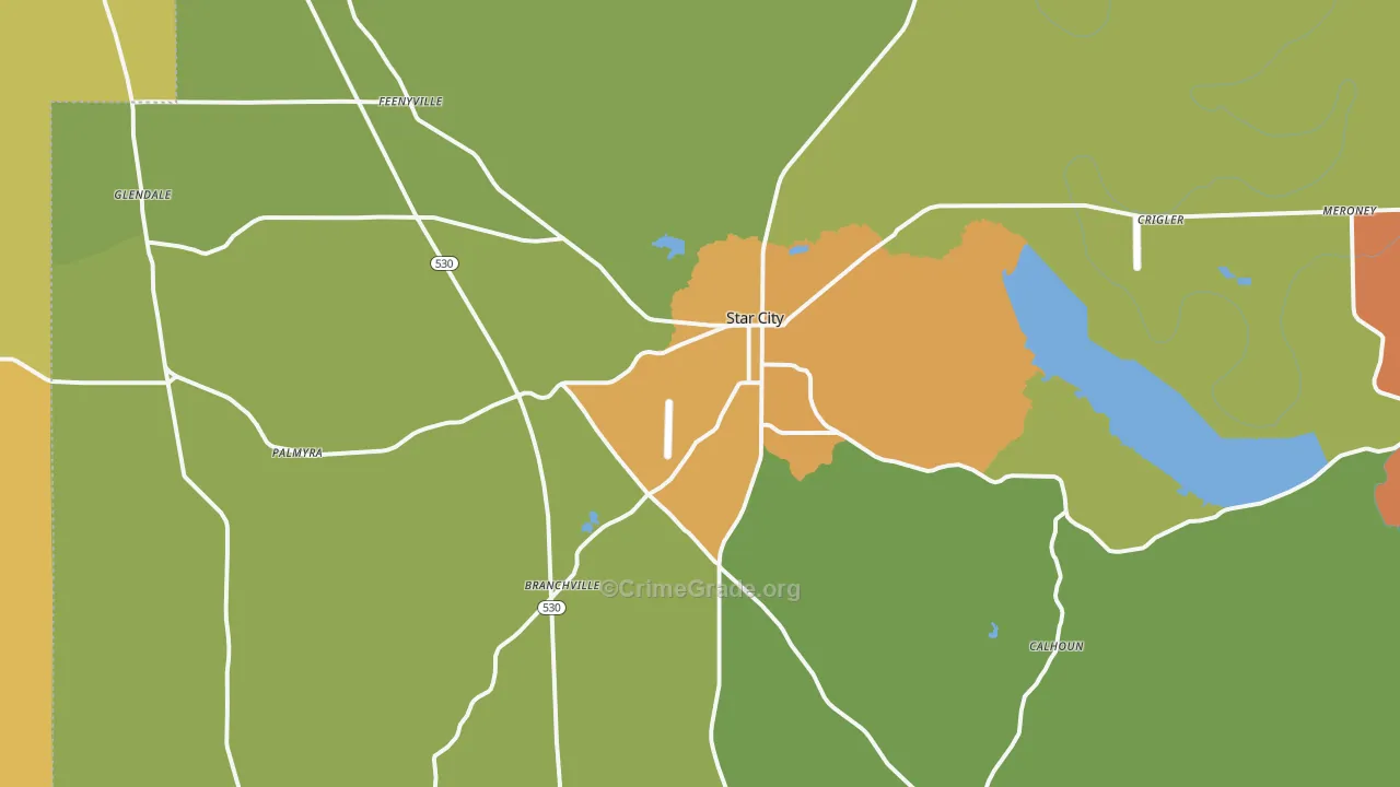 Star City, AR Map of Drug-Related Crime Rates