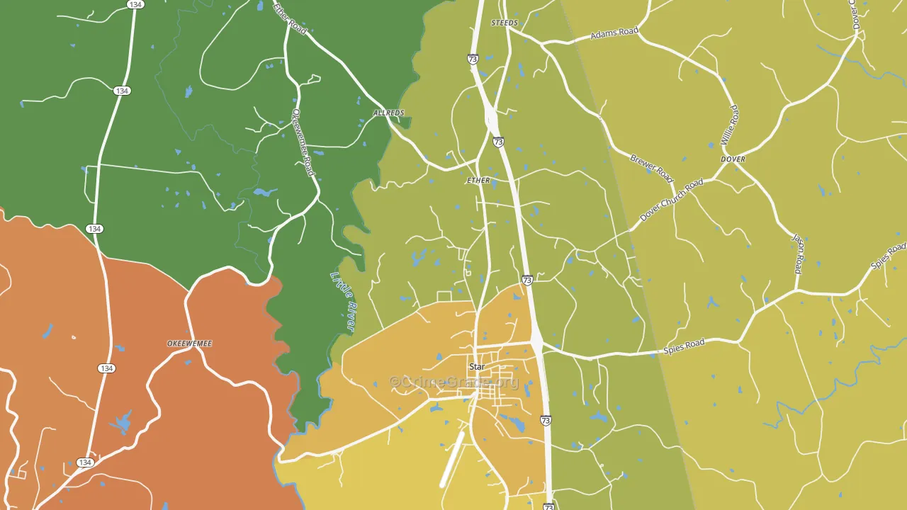 Star, NC Map of Drug-Related Crime Rates