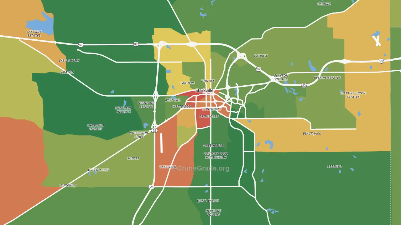 Starkville, MS Map of Drug-Related Crime Rates