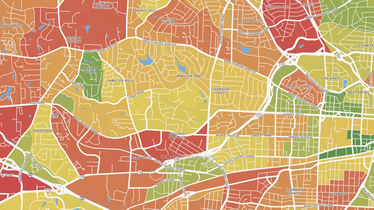 Starmount Forest, Greensboro, NC Map of Drug-Related Crime Rates