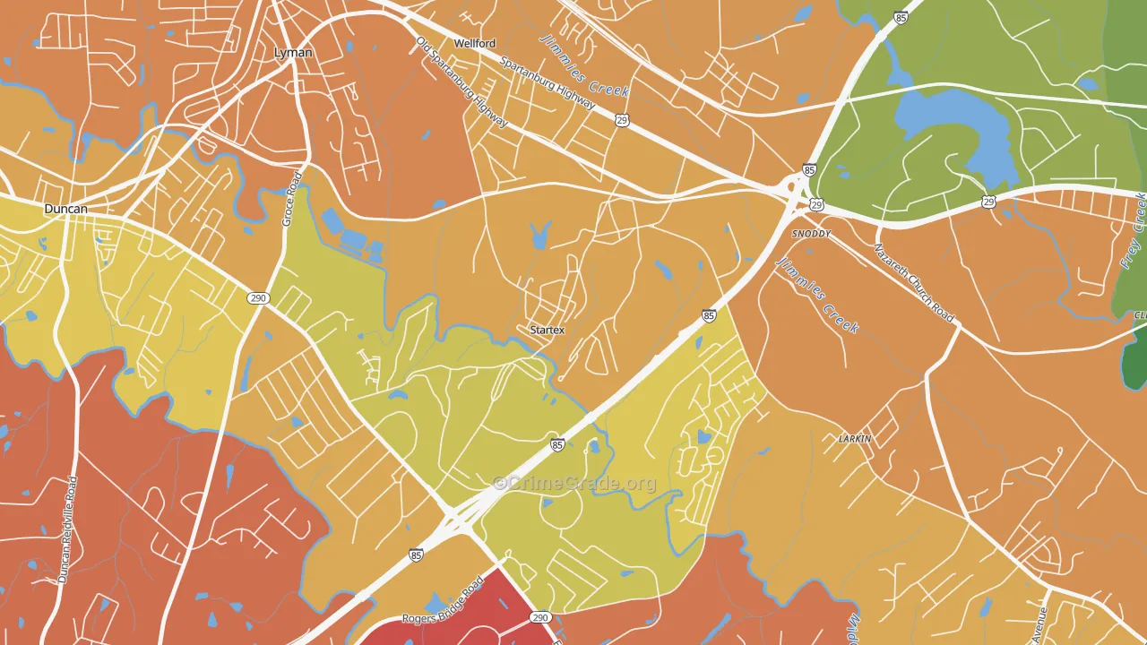 Startex, SC Map of Drug-Related Crime Rates