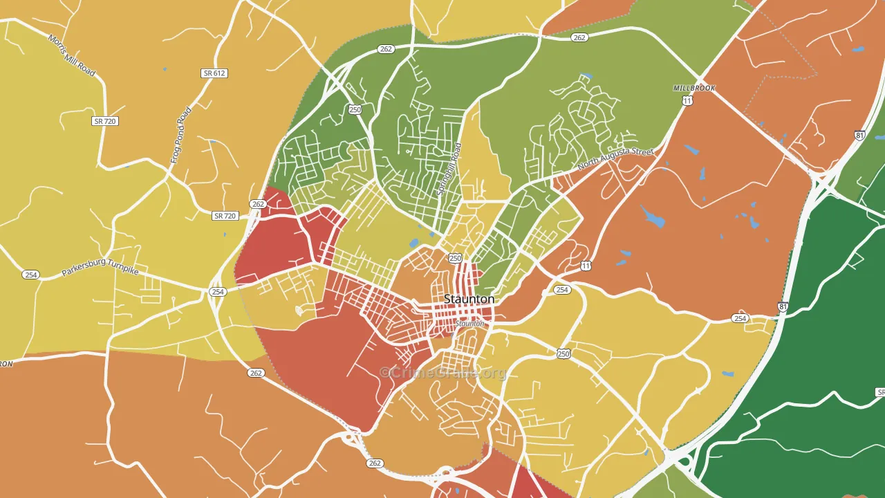 Staunton City, VA Map of Drug-Related Crime Rates