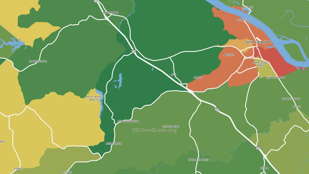 Ste. Genevieve County, MO Map of Drug-Related Crime Rates