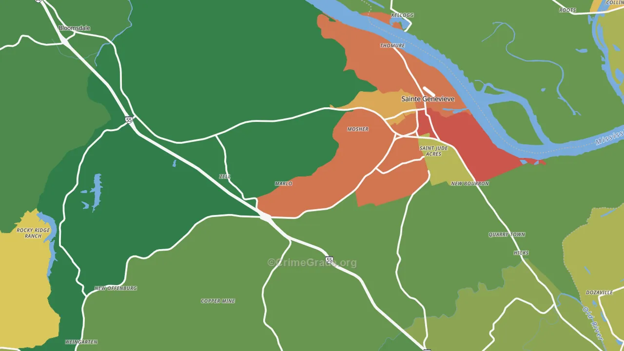 Ste. Genevieve, MO Map of Drug-Related Crime Rates