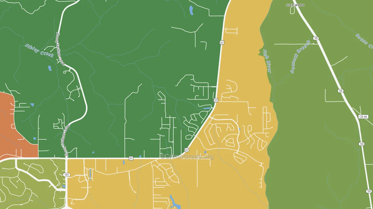 Steelwood, AL Map of Drug-Related Crime Rates