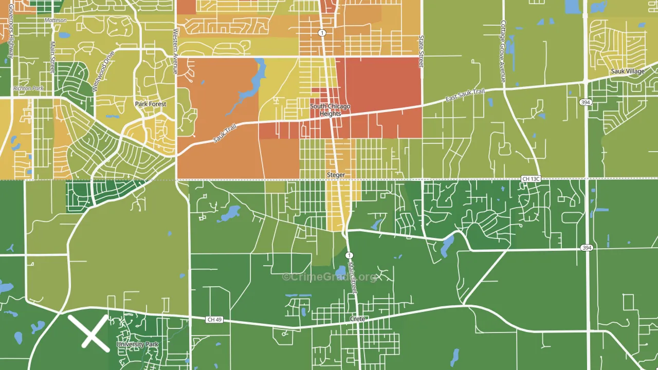 Steger, IL Map of Drug-Related Crime Rates