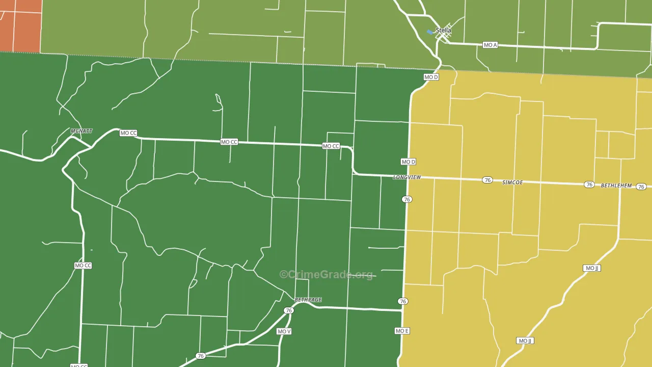 Stella, MO Map of Drug-Related Crime Rates