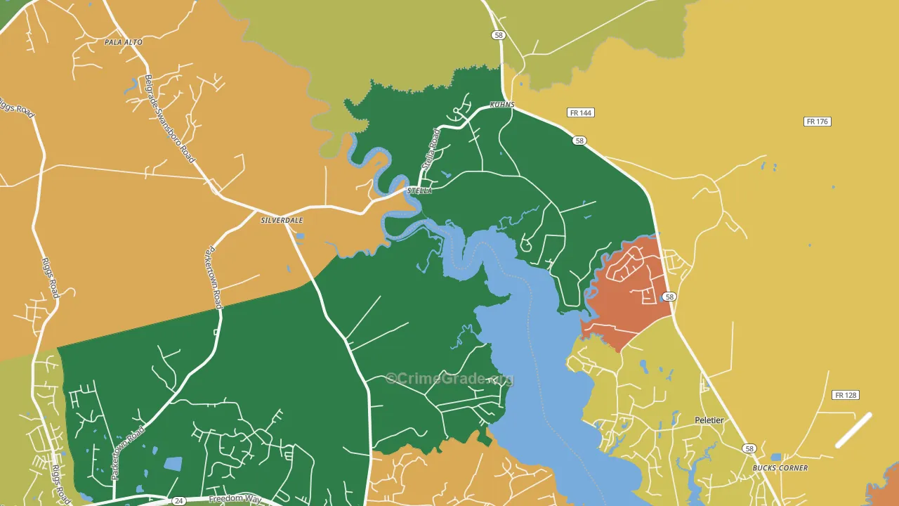 Stella, NC Map of Drug-Related Crime Rates